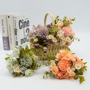 Bouquets de fleurs artificielles Dongchen Crafts, rose, marguerite, chrysanthème, décoration de mariage, décoration de la maison, couleurs d'automne - Product Image 1