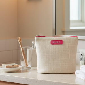 Pochette cosmétique légère en lin texturé, toucher lin, fermeture éclair, style naturel, multi-usages, cadeau promotionnel 7x6x2 - Product Image 6