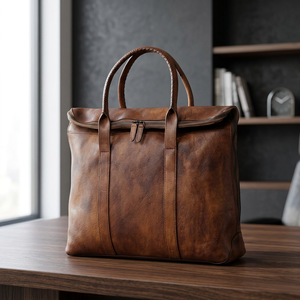 Leather Handbag Handle Eco-Friendly Fashion Waterproof Customizable Laptop <b>Document</b> <b>Holder</b> Stone Embroidery Logo Print Zipper - Product Image 1