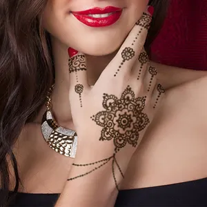 Hot Sale Fashion Henna Mehndi Red Brown Tattoo Stickers Body Art Arabic Face Hand Temporary Tattoos Waterproof Sticker