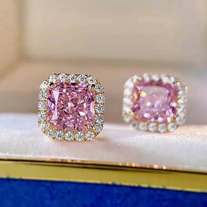 Orecchini con Diamanti Rosa Taglio Principessa in Oro Massiccio 18K, Lussuosi Gioielli da Sposa per Donna, Certificati GIA - Product Image 1