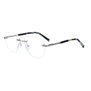 Newest Arrival Custom Logo Gold Stainless Rimless Optical Eyeglasses Glasses Rectangle Frame For Men For Women