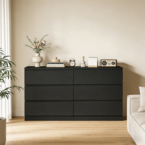 <span class=keywords><strong>Commode</strong></span> <span class=keywords><strong>moderne</strong></span> en bois à 6 tiroirs avec poignées dissimulées, meuble de rangement spacieux pour <span class=keywords><strong>chambre</strong></span>, salon et entrée - Product Image 6