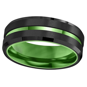 Bagues personnalisées en <span class=keywords><strong>aluminium</strong></span> vert de Cheng Jewelers, incrustation de tungstène noir plaqué 8 mm, bagues de combat vertes pour hommes - Product Image 3