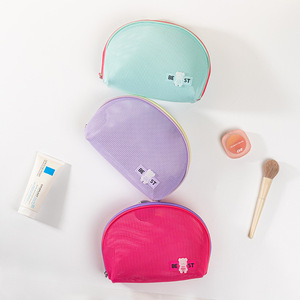 Handheld Toiletry Bag Semi Circular Mesh Portable Travel Storage Makeup Bag Orange Gray Blue Black Rose Red Purple - Product Image 4