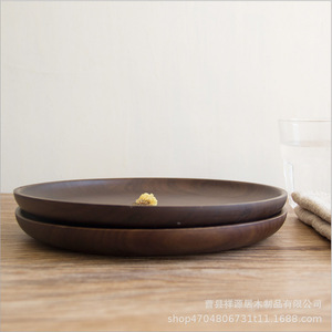 Plateau de service rond en bambou couleur noyer pour thé, pain, fruits, 30 cm de diamètre, design grain de bois naturel - Product Image 3