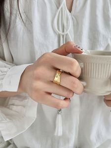 Dylam Fashion Minimalist Jewelry S925 <b>Silver</b> Rhodium 18K Gold Plated Irregular Wide Concave Convex <b>Adjustable</b> Women <b>Rings</b> - Product Image 6