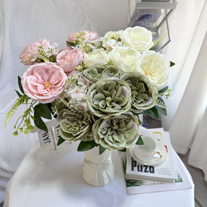 Bouquet de roses artificielles en soie Queyiyi, 9 têtes de hibiscus, style nordique, décoration d'intérieur, accessoires de mariage - Product Image 4