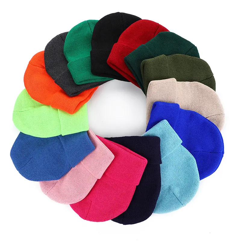 Multi couleurs personnalisé mode femmes bonnet tricoté unisexe réversible bonnet tricot hiver adulte acrylique tricot casquettes