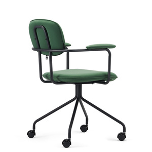 Silla de Oficina o Salón Nórdica Verde de Terciopelo o Cuero con Ruedas - Product Image 2