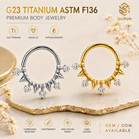 Anneau clicker articulé en titane G23, design audacieux avec pointes et zircone cubique, pour piercing de septum, hélix et cartilage, hypoallergénique, bijou corporel