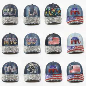 Gorra de béisbol popular exclusiva transfronteriza del fabricante al por mayor Diamantes de imitación completos Bandera americana Dot Velour Low Sun Oxford - Product Image 6
