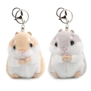 Mainan Boneka Hamster Kecil 12Cm, Boneka Hewan Kartun Mewah Lembut Lucu Putih Khaki, Gantungan Kunci Boneka Tikus