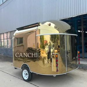 รถขายอาหารเคลื่อนที่ขนาดเล็กแบบรถพ่วง รุ่น Canche 3m สีทอง สแตนเลส สำหรับขายฮอทดอก เหมาะสำหรับใช้งานกลางแจ้ง - Product Image 3
