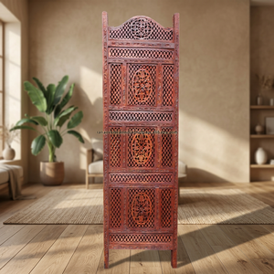 Hand Carved Brown Wooden Contemporary Room Divider Single Panel Folding Partition Privacy <b>Screen</b> Multi-Functional for Office - Product Image 2