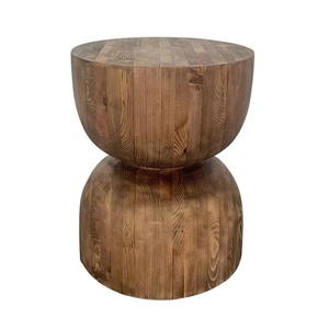Décoration d'intérieur, tabouret rond artisanal en bois recyclé, design à bulles, style rustique naturel, table d'appoint pour salon - Product Image 1