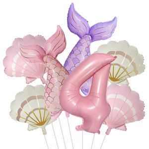 Kit de Globos con Forma de Cola de Sirena, Juego de Globos de Látex con Diseño de Concha de Sirena, para Niñas, Tema Bajo el Mar, Cumpleaños del 1 al 9, Baby Shower - Product Image 6