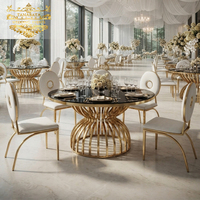 Ensemble de table à manger moderne en verre trempé avec structure en acier inoxydable, mobilier de banquet rond pour hôtel, événements de mariage