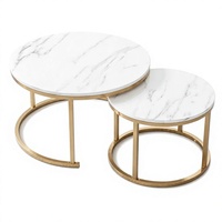Ensemble de tables basses modernes rondes avec plateau en marbre et structure en MDF pour salon