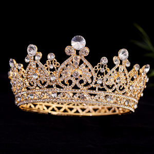 איכות גבוהה כלה בארוק כתר סגסוגת בעבודת יד טיארה מתכת עם יהלום rhinestone גודל חינם ליום נישואין של בנות - Product Image 4