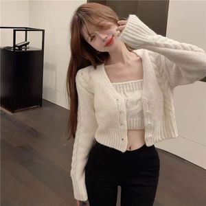 2024 Spring Women Long Sleeve Sweater <strong>Cardigan</strong> and Short Singlet Sweater <strong>Twin</strong> <strong>Set</strong> - Product Image 4
