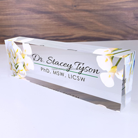 Plaque de nom personnalisée pour bureau, Plaques de nom personnalisées pour bureaux Design floral sur verre acrylique transparent