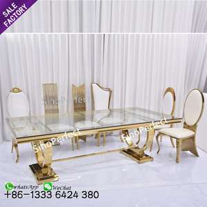 Event Dining Decoration Luxury Gold Legs Glass <b>Table</b> Covers Stainless Steel Banquet Rectangular <b>Tables</b> for Party Wedding Decor - Product Image 5