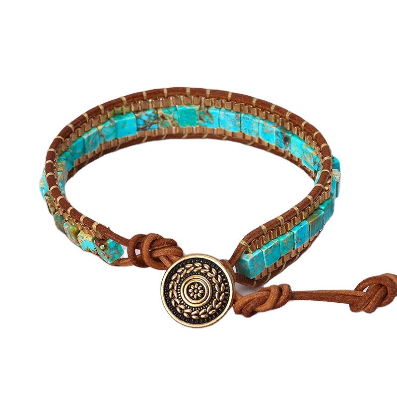 New Women Wrap Bracelets Turquoise Stones Gold Chain Woven Wrap Bracelet  Bohemian Statement Jewelry Dropship