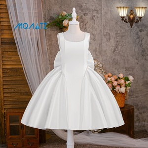 Robe de fête en satin blanc pour filles Meiqiai, 8-12 ans, col carré avec bordure en perles pour occasions spéciales - Product Image 2