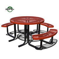 Table de pique-nique extérieure en acier expansé thermoplastique avec bancs, design ADA