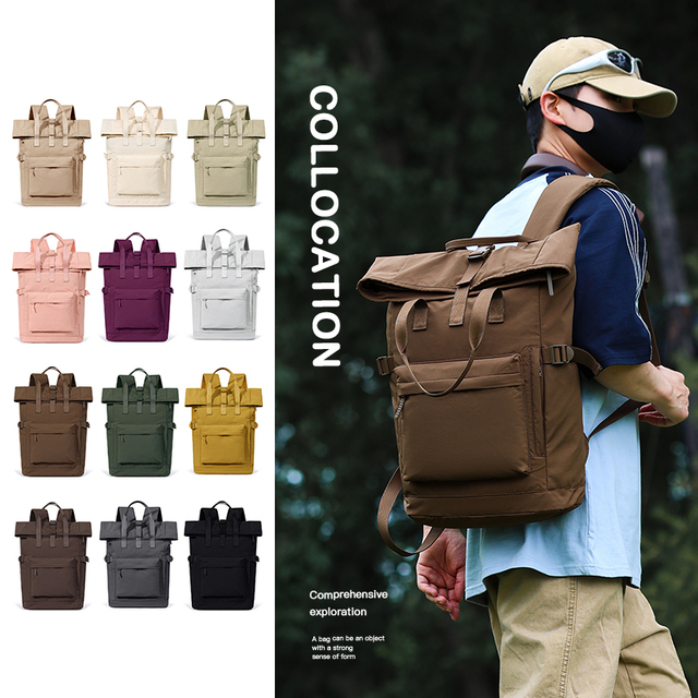 Roll Top Waterproof Backpack 15.6 Inch Laptop Multi Pocket Lightweight Casual Travel Backpack Custom Logo