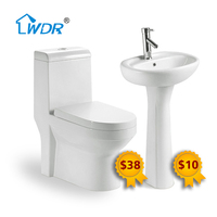 Ensemble WC monobloc moderne en céramique, design très demandé, pour salle de bain, à poser au sol, avec cuvette allongée et siphon en P