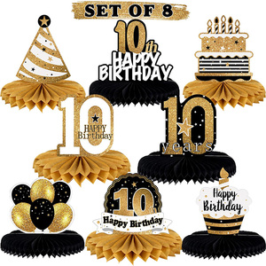 Decorazioni per Festa di 10° Compleanno, Centrotavola a Nido d'Ape Oro Rosa, Insegna 'Cinque Anni di Età', Accessori per Foto - Product Image 5