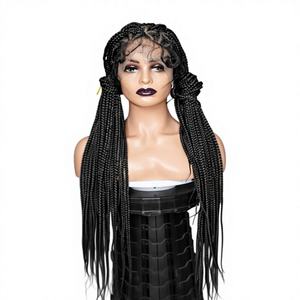 Perruque frontale en dentelle HD noire, tresses sans nœuds, extensions synthétiques en fibre haute température pour tressage complet - Product Image 1