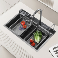 Évier de cuisine intelligent OKL E 304 en acier inoxydable fait main, multifonction, noir, à encastrer, moderne, avec fonction cascade et bec extractible
