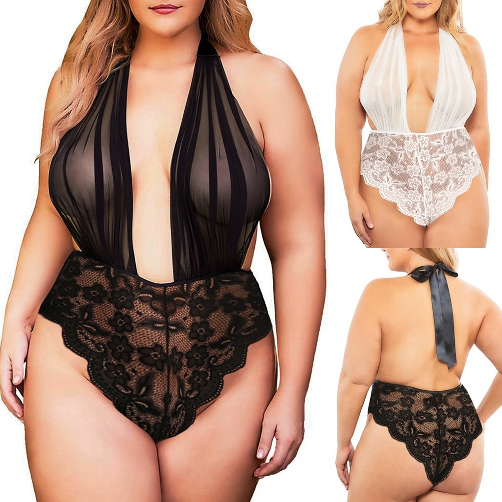 PDEP new arrival most popular fancy erotic lingerie for ladies transparent backless lace halter underwear jumpsuit women