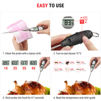 Thermomètre alimentaire numérique à lecture rapide TP02S avec sonde extra-longue en plastique pour grillades, confiseries, cuisine, barbecue, fumoir, four et plus encore