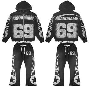 Ensemble de survêtement en polaire <span class=keywords><strong>Tech</strong></span> Slim Fit pour homme Design Streetwear vintage avec logo personnalisé Sweat à capuche et pantalon de survêtement pour l'hiver - Product Image 6