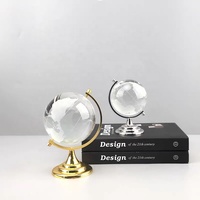 Globe terrestre en verre transparent artisanal avec base en métal doré ou argenté, ornement décoratif de bureau, boule de cristal, cadeau