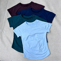 T-shirts de yoga sans couture pour femmes, coupe ajustée, légers, respirants, à manches courtes, couleur unie, séchage rapide, pour l'entraînement