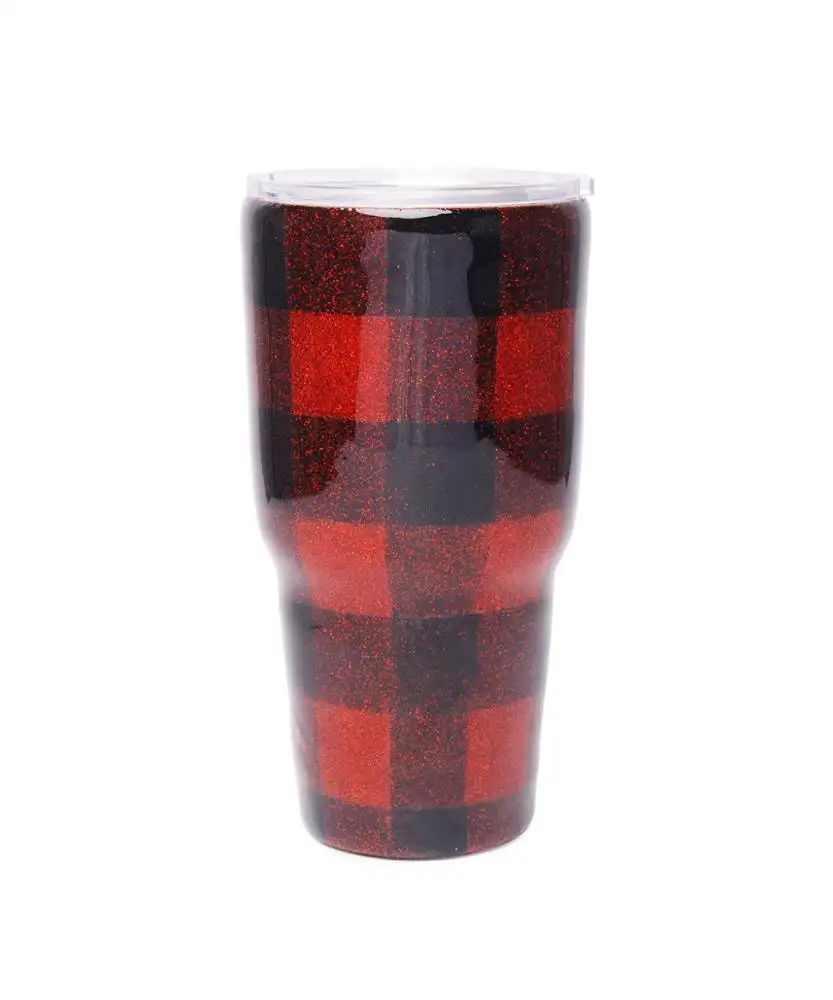 Rouge noir buffle Plaid drapeau léopard époxy gobelet 30oz paillettes tasse en acier inoxydable tasse Slid couvercle DMA81172