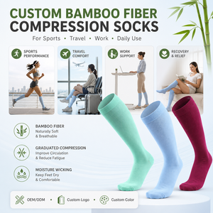 Wholesale Bamboo Compression <b>Socks</b> Seamless Running Circulation Compressed <b>Socks</b> with Embroidery for Women - Product Image 5