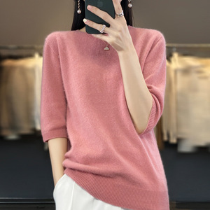 Pull tricoté fin à manches courtes et col rond pour femme, coupe ample, collection printemps-été, vente en gros - Product Image 4