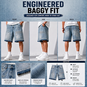 Manufacturer Premium Vintage Shorts Custom Rhinestones Logo <b>Jeans</b> Shorts Distressed Acid Wash Sun Faded Raw Edge <b>Men</b> Jort Shorts - Product Image 3