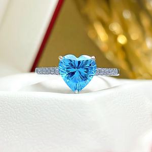 Anéis de Promessa de Luxo em Prata Esterlina 925 com Pedra de Água-Marinha e Zircônia Cúbica - Product Image 3