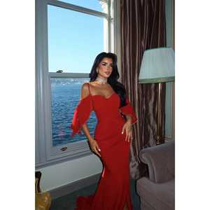 <b>Red</b> Aella Formal Party Gown Long Evening <b>Dress</b> Scoop Neck Empire Tiered Sequined Slit <b>Floor</b>-<b>Length</b> Ball Gown for Homecoming XS - Product Image 4
