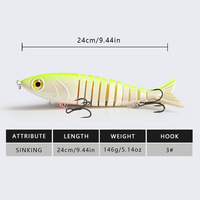 Leurre Artificiel Rigide Bionique Multi-Segmenté 24cm/146g Extra Large pour Pêche au Bass, Truite et Luciole – Lancer Longue Distance