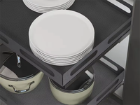 Étagère d'angle magique de cuisine TKK personnalisable à deux niveaux avec panier coulissant gris et support à épices, design moderne