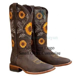 Bottines Chelsea personnalisables pour femme à talon en bois, style western, brodées, pour <span class=keywords><strong>mollets</strong></span> larges - Product Image 4