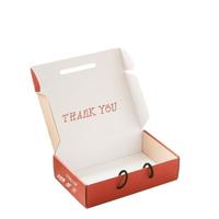 Boîte en carton rouge et blanc personnalisée avec impression de remerciement, poignées perforées, pliable, boîte d'emballage cadeau en carton ondulé